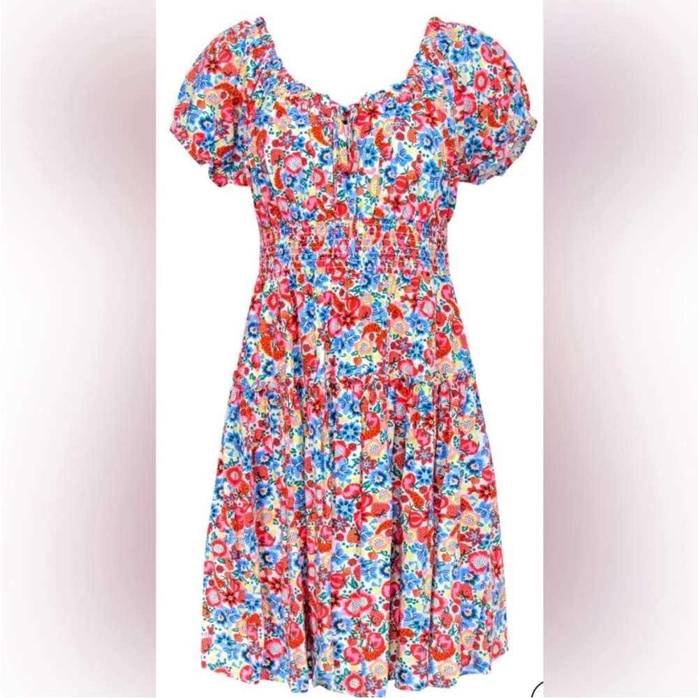 J. Crew Bright Vegetable Garden Print Smocked Dress 0